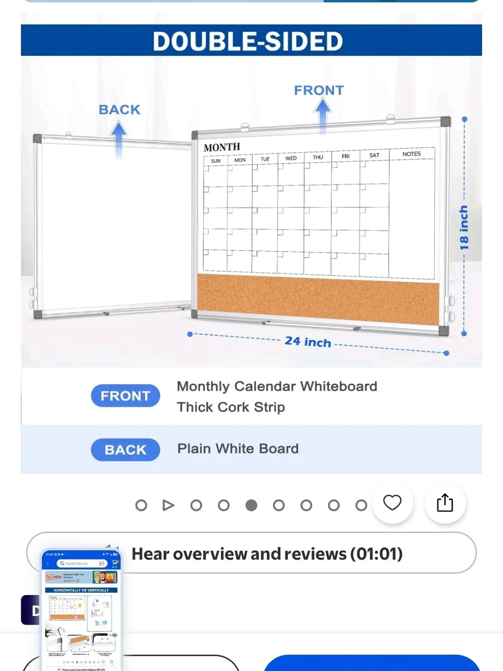 White Monthly Planner Dry-Erase Board with Cork Strip - Home Office